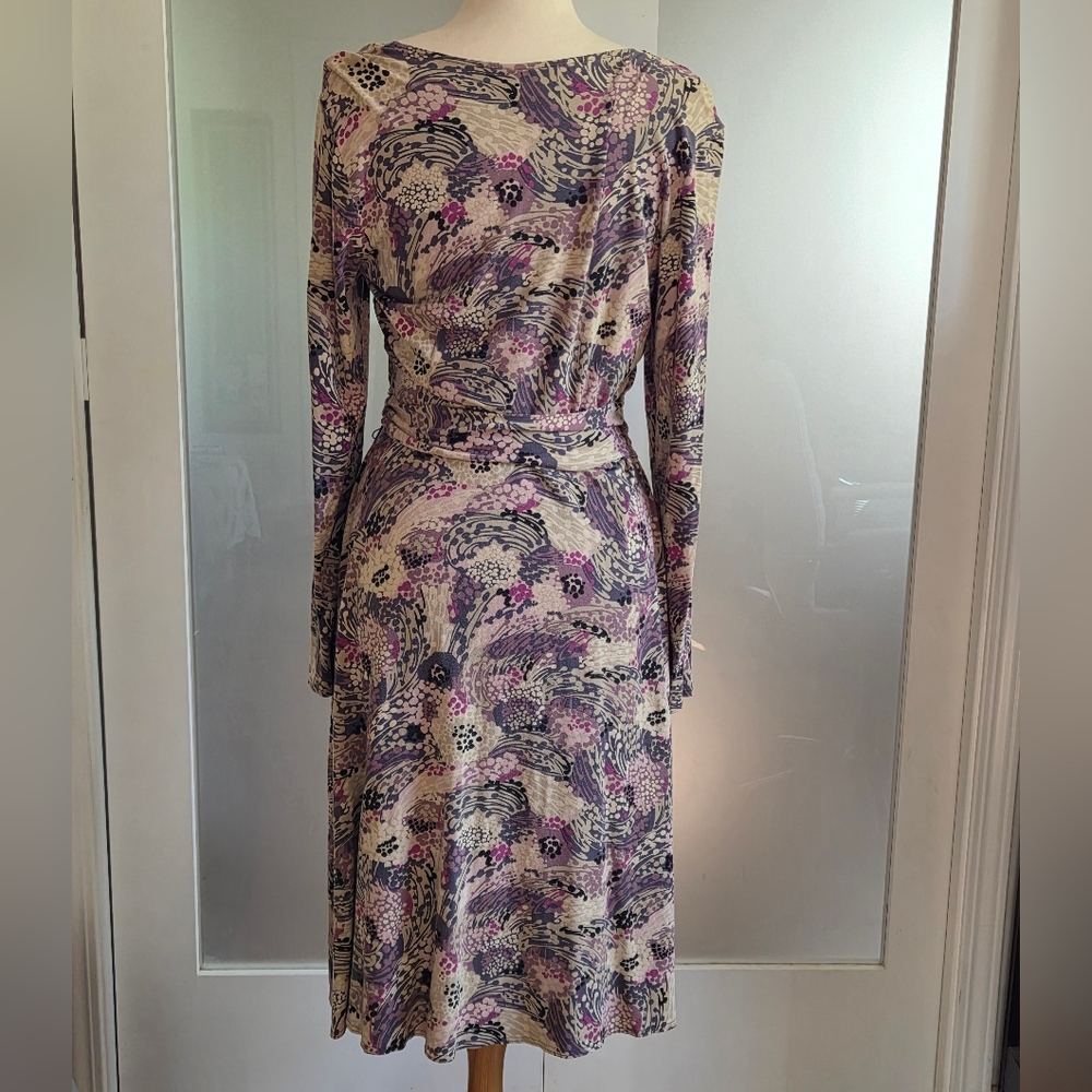 Talbots Purple and Cream Long Sleeve Dress - Picture 2 of 7